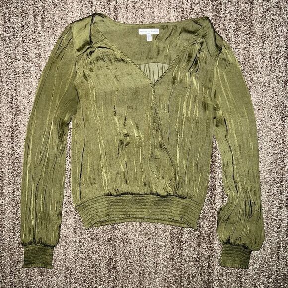 Maison D'Amelie Paris Anthropologie Women's Olive Green Flora Blouse Top Small - Picture 1 of 7